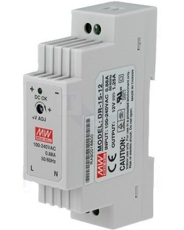 Τροφοδοτικό ράγας 12V DC 1.25A 15W DR15-12 MEAN WELL